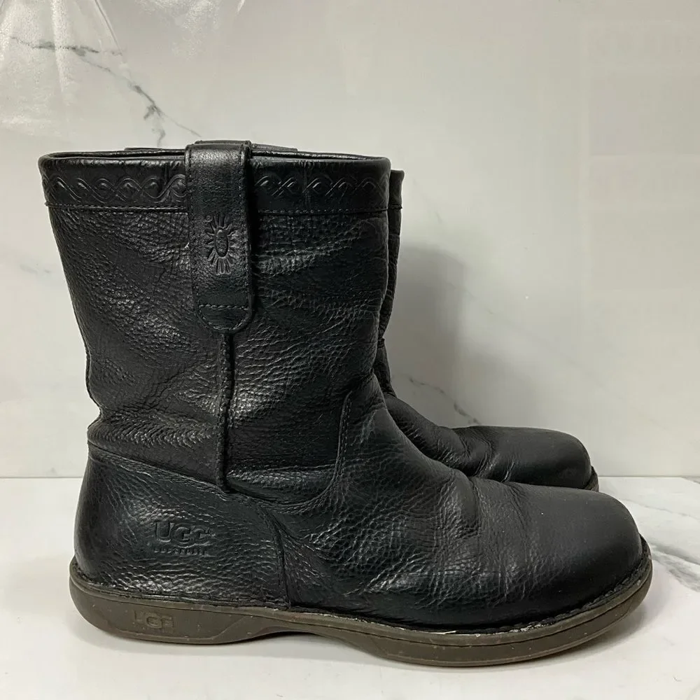 UGG Black Leather Ankle Boots